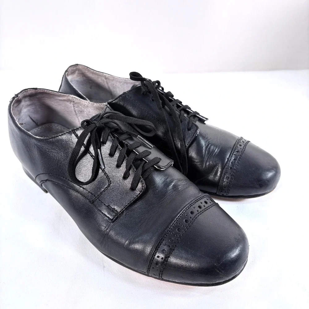 Aris Allen Dance Shoes Black Leather Cap Toe Brogue 445W-BK EEE Mens 10.5